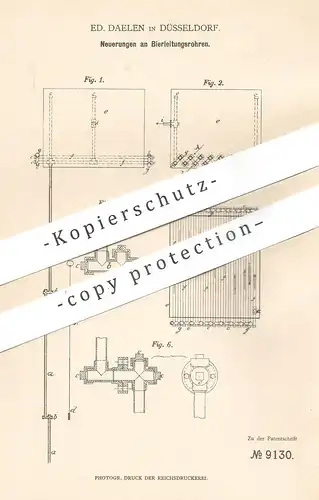 original Patent - Ed. Daelen , Düsseldorf , 1879 , Bier - Leitungsrohr | Bierleitung , Zapfanlage | Bierfass , Ventil !!