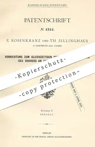original Patent - E. Rosenkranz , Th. Jellinghaus , Dortmund / Camen , 1878 , Gestein - Bohrmaschine | Bohrer , Bohren !