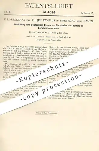 original Patent - E. Rosenkranz , Th. Jellinghaus , Dortmund / Camen , 1878 , Gestein - Bohrmaschine | Bohrer , Bohren !