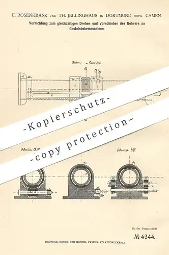 original Patent - E. Rosenkranz , Th. Jellinghaus , Dortmund / Camen , 1878 , Gestein - Bohrmaschine | Bohrer , Bohren !