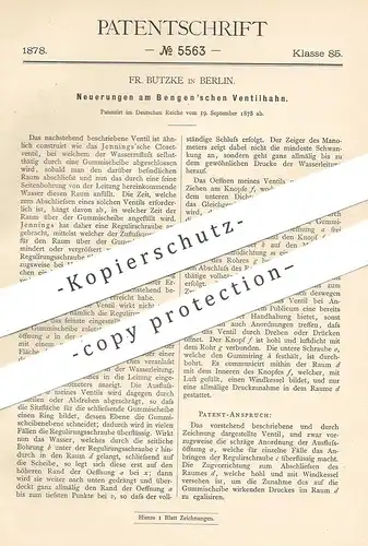 original Patent - Fr. Butzke , Berlin , 1878 , Ventilhahn | Wasserhahn | Klempner | Wasser | Hahn | Bengen | Jenning