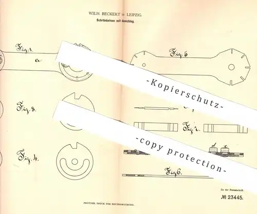 original Patent - Wilh. Beckert , Leipzig , 1883 , Schränkeisen mit Anschlag für Holzsäge | Säge , Tischler , Holz !!!