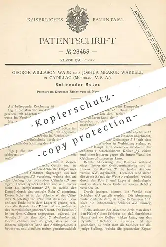 original Patent - George Willason Wade , Joshua Mearue Wardell , Cadillac  Michigan USA 1882 , Rotierender Motor | Pumpe