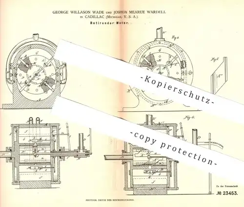 original Patent - George Willason Wade , Joshua Mearue Wardell , Cadillac  Michigan USA 1882 , Rotierender Motor | Pumpe