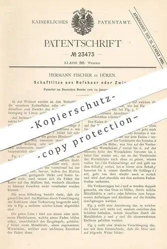 original Patent - Hermann Fischer , Düren 1883 , Schaftlitze aus Roßhaar oder Zwirn | Weber , Weben , Webstuhl , Weberei
