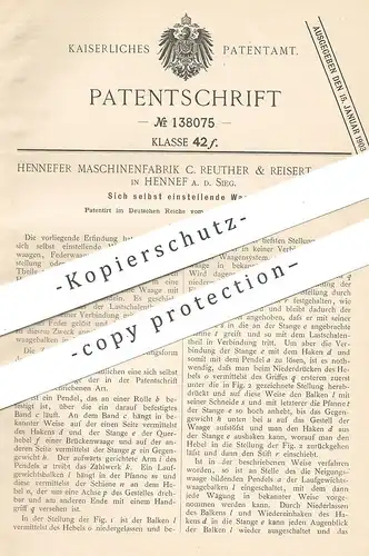 original Patent - Maschinenfabrik C. Reuther & Reisert , Hennef / Sieg , 1901 , Waage | Waagen , Federwaage !!