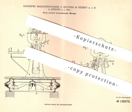 original Patent - Maschinenfabrik C. Reuther & Reisert , Hennef / Sieg , 1901 , Waage | Waagen , Federwaage !!