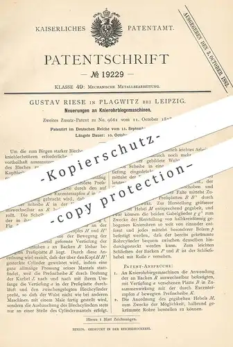 original Patent - Gustav Riese , Leipzig / Plagwitz , 1881 , Knieohrbiegemaschine | Blech - Biegemaschine | Metall !!!