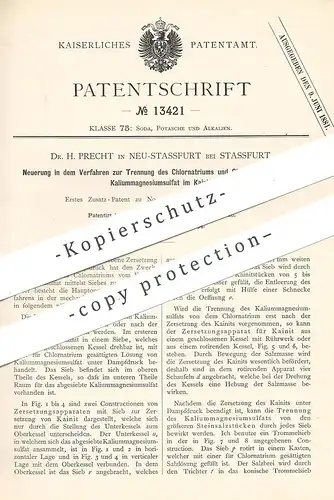 original Patent - Dr. H. Precht , Neu Stassfurt 1880 , Trennung von Chlornatrium u. -Magnesium vom Kaliummagnesiumsulfat
