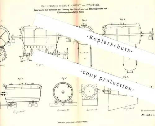 original Patent - Dr. H. Precht , Neu Stassfurt 1880 , Trennung von Chlornatrium u. -Magnesium vom Kaliummagnesiumsulfat