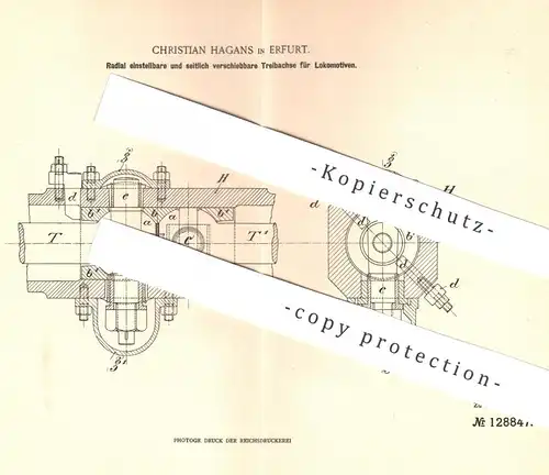 original Patent - Christian Hagans , Erfurt , 1901 , Treibachse für Lokomotive | Eisenbahn - Achse | Eisenbahnen !!!