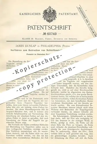 original Patent - James Dunlap , Philadelphia , Pennsylvania , USA , 1891 , Bedrucken von Schleifenstoff , Teppich !!!