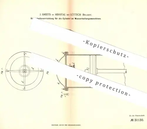 original Patent - J. Smeeth , Herstall / Lüttich / Belgien , 1884 , Zylinder an Wasserhaltungsmaschine | Dampfmaschine