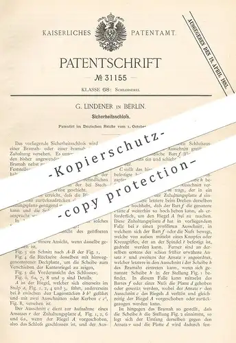 original Patent - G. Lindener , Berlin  1884 , Sicherheitsschloss | Schloss , Tür , Türschloss , Schlosser , Schlosserei