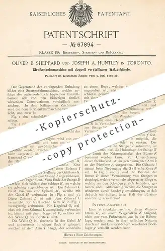 original Patent - Oliver B. Sheppard , Joseph A. Huntley , Toronto , 1892 , Straßenkehrmaschine m. Walzenbürste | Bürste