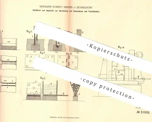 original Patent - Hermann Robert Simons , Düsseldorf , 1884 , Herstellung von Scharnier u. Fischband | Metall !!