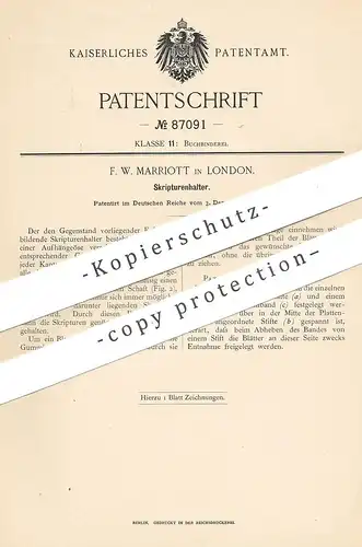 original Patent - F. W. Marriot , London , England , 1895 , Skripturenhalter | Buch , Buchbinder , Buchbinderei , Papier