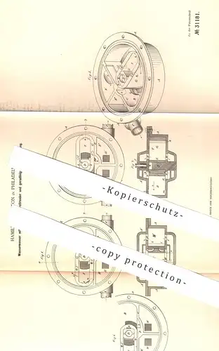 original Patent - Hamilton Disston , Philadelphia , 1884 , Wassermesser mit Rotation | Wasser messen |