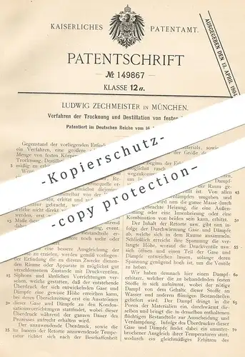 original Patent - Ludwig Zechmeister , München , 1901 , Trocknung & Destillation fester Körper | Destille , Destillieren