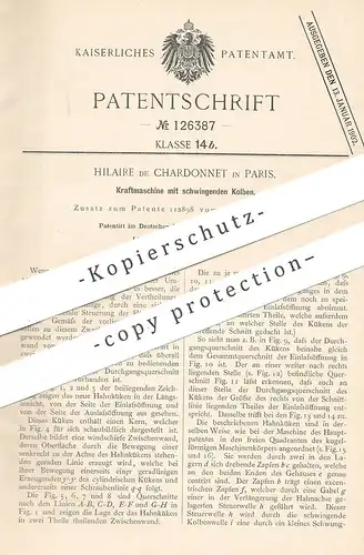 original Patent - Hilaire de Chardonnet , Paris , Frankreich , 1900 , Kraftmaschine mit schwingendem Kolben | Motor !!