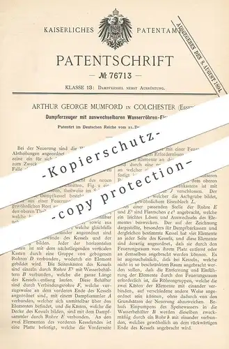 original Patent - Arthur George Mumford , Colchester , Essex , England , 1893 , Dampferzeuger | Dampfkessel , Kessel