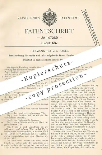original Patent - Hermann Hotz , Basel , 1902 , Bandanordnung für Türen , Fenster , Klappen | Türband , Fensterbauer !!!