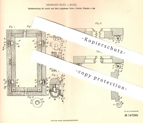 original Patent - Hermann Hotz , Basel , 1902 , Bandanordnung für Türen , Fenster , Klappen | Türband , Fensterbauer !!!