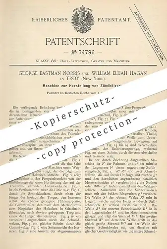 original Patent - George Eastman Norris , William Elijah Hagan , Troy , New York , USA , 1885 , Zündhölzer | Streichholz