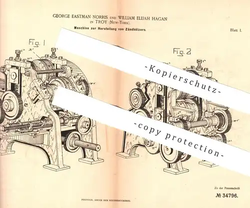 original Patent - George Eastman Norris , William Elijah Hagan , Troy , New York , USA , 1885 , Zündhölzer | Streichholz