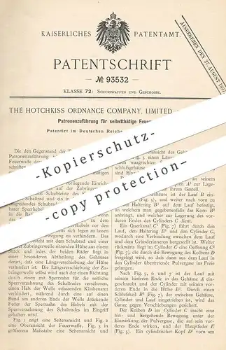 original Patent - The Hotchkiss Ordnance Company Limited , London , England 1896 , Patronenzuführung für Waffen | Gewehr