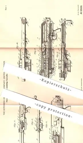 original Patent - The Hotchkiss Ordnance Company Limited , London , England 1896 , Patronenzuführung für Waffen | Gewehr