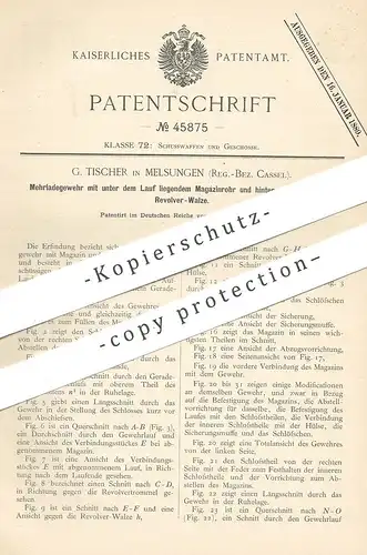 original Patent - G. Tischer , Melsungen / Kassel , 1888 , Mehrladegewehr | Waffe , Pistole , Pistol , Gewehr , Revolver