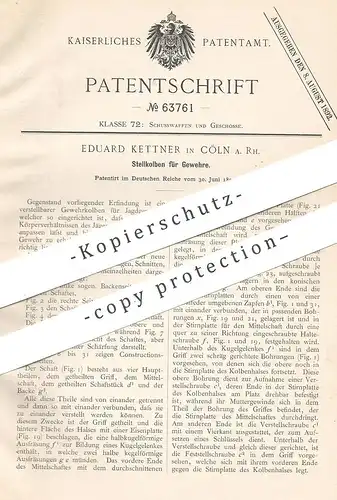 original Patent - Eduard Kettner , Köln / Rhein , 1891 , Stellkolben für Gewehr | Waffe , Pistole , Pistol , Jagd !!