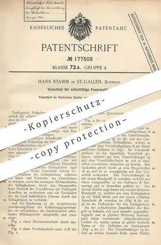 original Patent - Hans Stamm , St. Gallen , Schweiz 1905 , Feuerwaffen - Verschluss | Gewehr | Waffe , Revolver , Pistol
