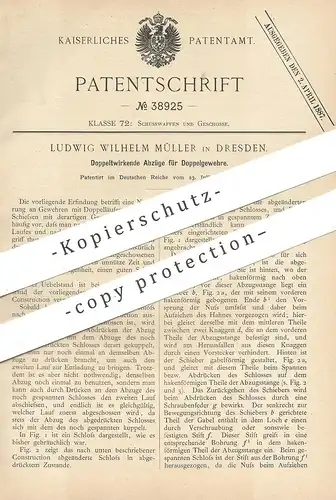 original Patent - Ludwig Wilhelm Müller , Dresden , 1886 , Abzug für Doppelgewehr | Gewehr | Waffe , Pistole , Revolver