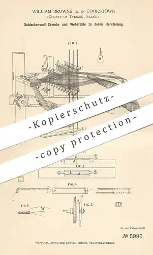 original Patent - William Browne , Cookstown , Tyrone , Irland 1878 , Schlackenwoll - Gewebe u. Webstuhl | Weben , Weber