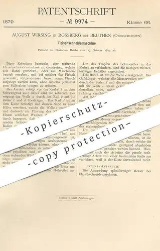 original Patent - August Wirsing , Rossberg / Beuthen , Oberschlesien , 1879 , Fleischschneidemaschine | Fleischer !!!