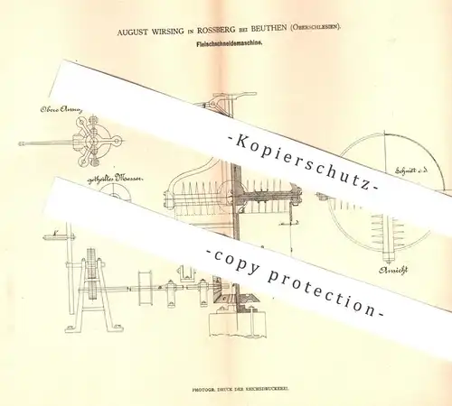 original Patent - August Wirsing , Rossberg / Beuthen , Oberschlesien , 1879 , Fleischschneidemaschine | Fleischer !!!