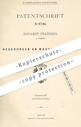 original Patent - Edvardt Frandsen , Triest , 1879 , Wasserkloset | Kloset , WC , Toilette , Spülung , Klempner !!!