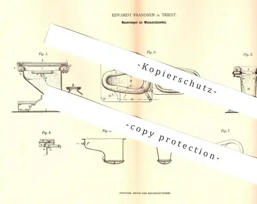 original Patent - Edvardt Frandsen , Triest , 1879 , Wasserkloset | Kloset , WC , Toilette , Spülung , Klempner !!!