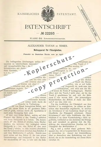 original Patent - Alexander Tavan , Nimes , Montpellier , Frankreich , 1882 , Messapparat für Flüssigkeiten !!!