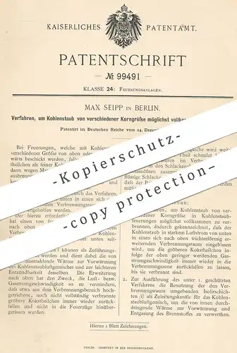 original Patent - Max Seipp , Berlin 1895 , Kohlenstaub restlos verbrennen | Kohle , Koks , Brennstoff , Feuerung , Ofen