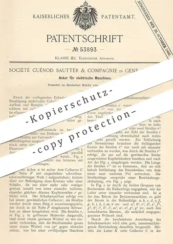 original Patent - Société Cuénod Sautter & Compagnie , Genf , Schweiz , 1889 , Anker für elektrische Maschinen | Dynamo