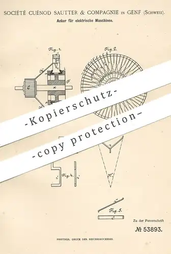 original Patent - Société Cuénod Sautter & Compagnie , Genf , Schweiz , 1889 , Anker für elektrische Maschinen | Dynamo