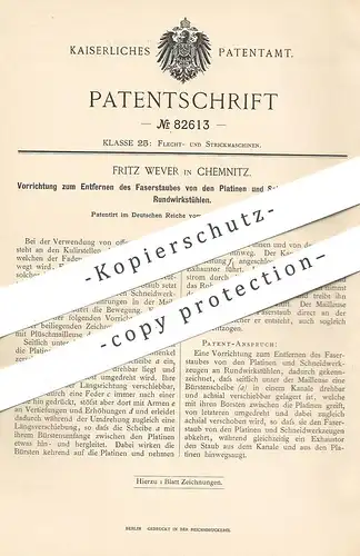 original Patent - Fritz Wever , Chemnitz , 1894 , Entfernen von Faserstaub an Platinen u. Schneidzeugen am Wirkstuhl !!!