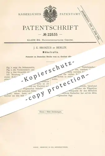 original Patent - J. E. Broszus , Berlin  1882 , Möbelrolle | Wagenrolle , Rolle , Rollen | Möbelbauer , Möbel , Schrank