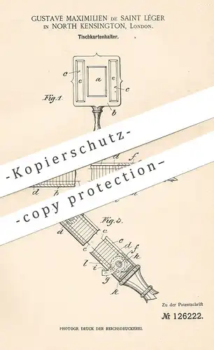 original Patent - Gustave Maximilien de Saint Léger , North Kensington , London , England , 1901 , Tischkartenhalter !