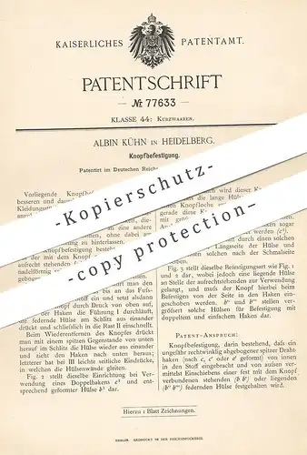 original Patent - Albin Kühn , Heidelberg , 1893 , Knopfbefestigung | Knopf , Knöpfe | Schneider , Schneiderei !!!