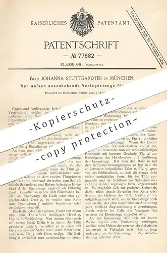 original Patent - Johanna Stuttgardter , München , 1894 , Vorlegestange für Türen | Tür , Haustür , Schlosser | Einbruch