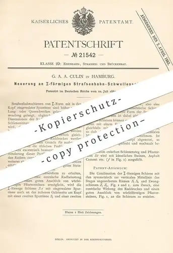 original Patent - G. A. A. Culin , Hamburg , 1882 , Straßenbahn - Schwellenschienen | Eisenbahn - Schienen | Schwellen !